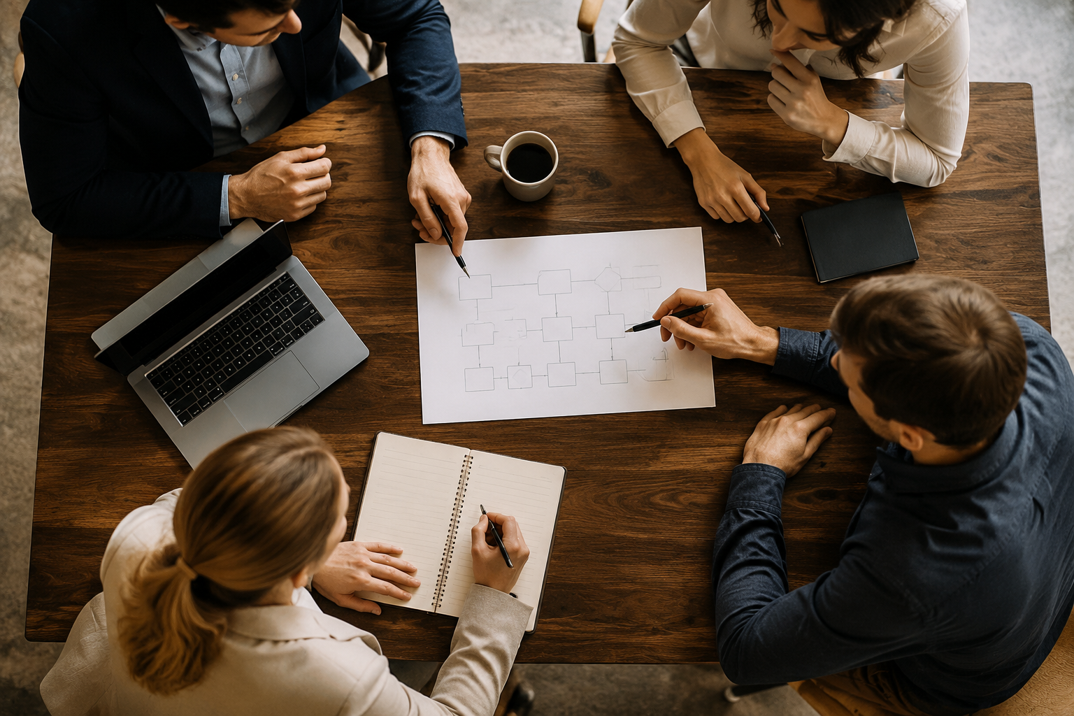 Business owners and managers planning work together